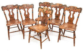 Early L. Balerna Set of 6 Lyre-Back Decorated Chairs