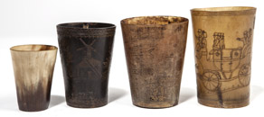 Four Early Scrimshaw Horn Cups