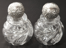Pair of Sterling & Cut Glass Cologue Bottles