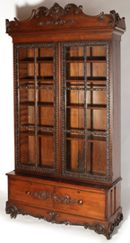 Ornate Walnut Victorian Two Door Bookcase