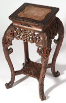 Chinese Carved Teak Marble Top Stand