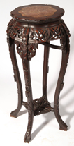 Chinese Carved Teak Marble Top Stand