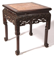 Chinese Carved Marble Top Teak Stand