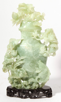 Chinese Carved Jade Figural Lidded Vase