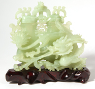 Chinese Carved Jade Dragon & Vases