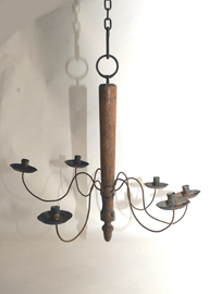 EARLY WOOD AND TIN CHANDELIER