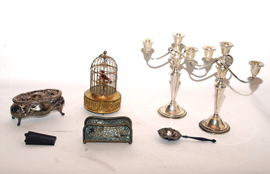 SILVERPLATE & SINGING BIRD IN CAGE