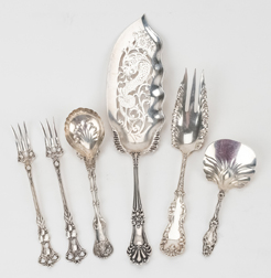 Six Ornate Sterling Silver Serving Pieces