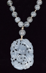 Carved Chinese Jade Pendant & Beads