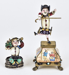 Two Comic Enameled Silver Figures