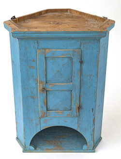 Corner Hanging Cupboard With Old Blue Paint