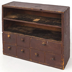 Early Apothecary Cabinet With Original Brown Paint
