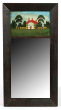 EARLY REVERSE PAINTED GLASS WALL MIRROR