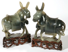 PR. CHINESE JADE DONKEYS ON STANDS