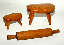 Curly Maple Stools & Rolling Pin