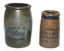 A.C. Conrad Shinnston, WV & Hamilton Blue Decorated Jars