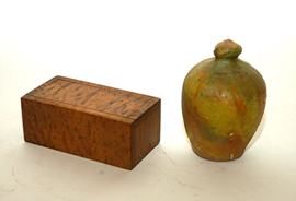 Early Curly Maple Box & Redware Bank