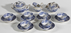 EARLY 15-PC. STAFFORDSHIRE BLUE CHILDS TEA SET