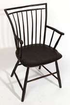 WINDSOR 9-SPINDLE ARM CHAIR W/ OLD BLACK PAINT