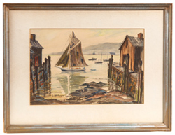 RUSSELL WINTHER WATERCOLOR OF SAILBOAT
