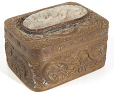 CHINESE BRASS BOX WITH WHITE JADE LID
