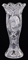 Large American Brilliant Period Cut Glass Corset Vase