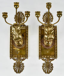 Pair Ornate Brass Candle Wall Sconces