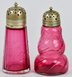 Two Victorian Art Glass Sugar Shakers