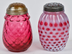 Two Victorian Art Glass Sugar Shakers