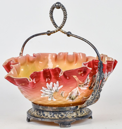 Outstanding Victorian Art Glass Basket