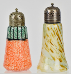 Two Czechoslovakian Art Glass Sugar Shakers