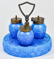 Blue Basket Weave Glass Condiment set