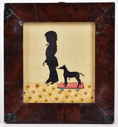 American Silhouette Watercolor Of Boy with Pull Toy