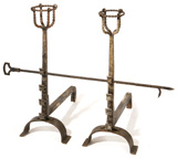 PR. ARTS & CRAFTS ANDIRONS IN THE STYLE OF GUSTAV STICKLEY 