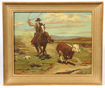 SIGNED A. GESSNER  WESTERN SCENE OIL PAINTING