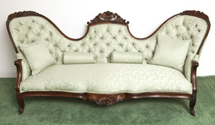 Large Victorian Triple Rose Carved Sofa