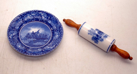 Flow Blue Rolling Pin & Historical Plate