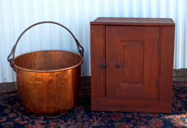 Early Hanging Cabinet & Copper Bucket