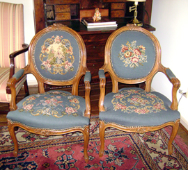 Pr. of French Style Needlepoint Chairs