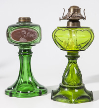 Two Pattern Glass Oil Lamps