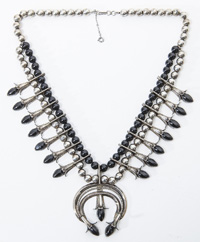 Navajo Silver & Black Onyx Squash Blossom Necklace
