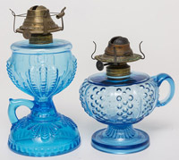 Two Sapphire Blue Patterned Finger Lamps