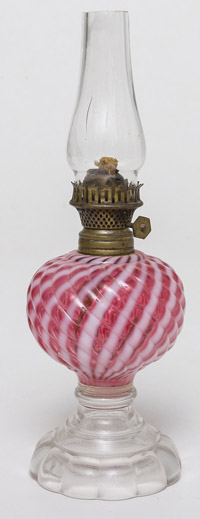 Cranberry & Opalescent Miniature Lamp