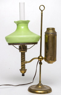 Brass Student Lamp with Lime Green Cased Shade
