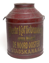 Early Tole Decorated Coffee Bin with Train