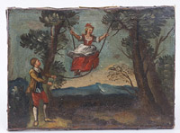 Folk Art Oil Painting Girl on a Swing