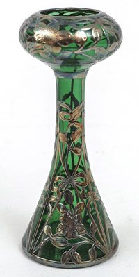 Austrian Silver Overlay Art Glass Vase