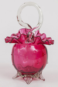 Cranberry Art Glass Basket