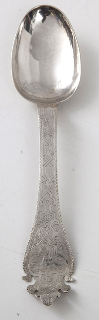 Early Queen Anne Bright Cut Silver Spoon