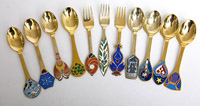 11 Michelsen Enameled Sterling Danish Spoons & Forks